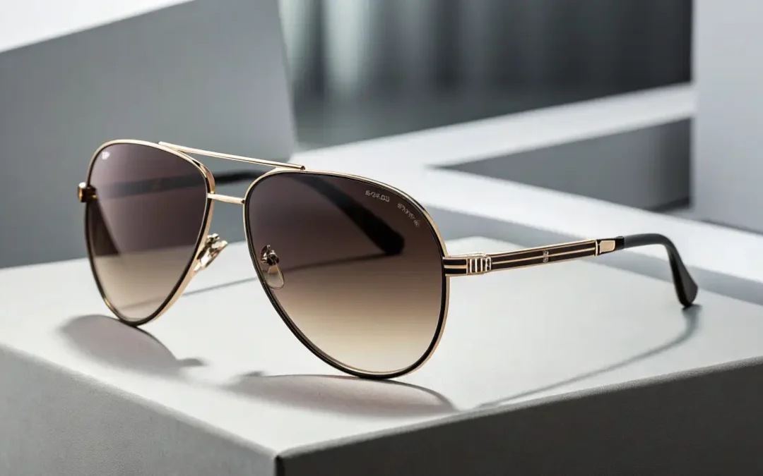 Elegant Designer Sun Glasses with wooden frame, showcasing timeless craftsmanship and style, perfect for adding a luxurious touch to any outfit.