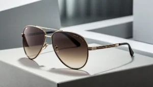 Elegant Designer Sun Glasses with wooden frame, showcasing timeless craftsmanship and style, perfect for adding a luxurious touch to any outfit.