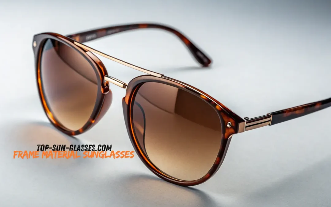 Close-up of stylish sunglasses with a tortoiseshell design and metal details, highlighting durability and aesthetics of the frame material.