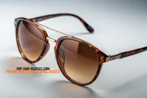 Close-up of stylish sunglasses with a tortoiseshell design and metal details, highlighting durability and aesthetics of the frame material.