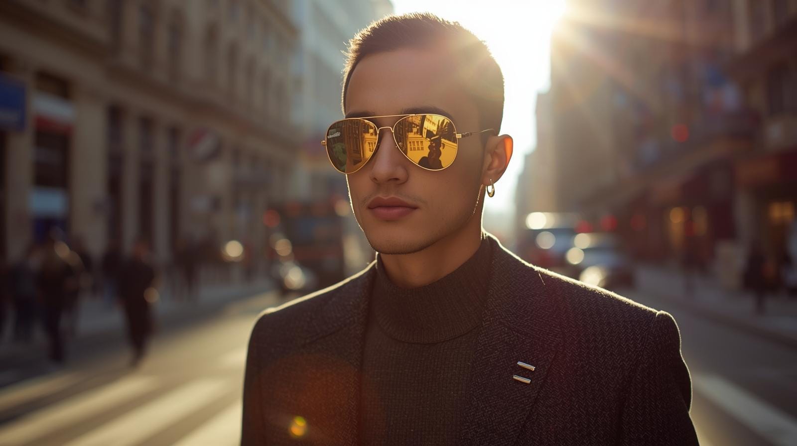 Aviator mirrored sunglasses with gold frame and blue lenses